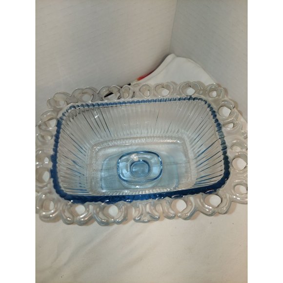 Indiana Glass Candy Dish Blue Open Lace Designed - Picture 2 of 4